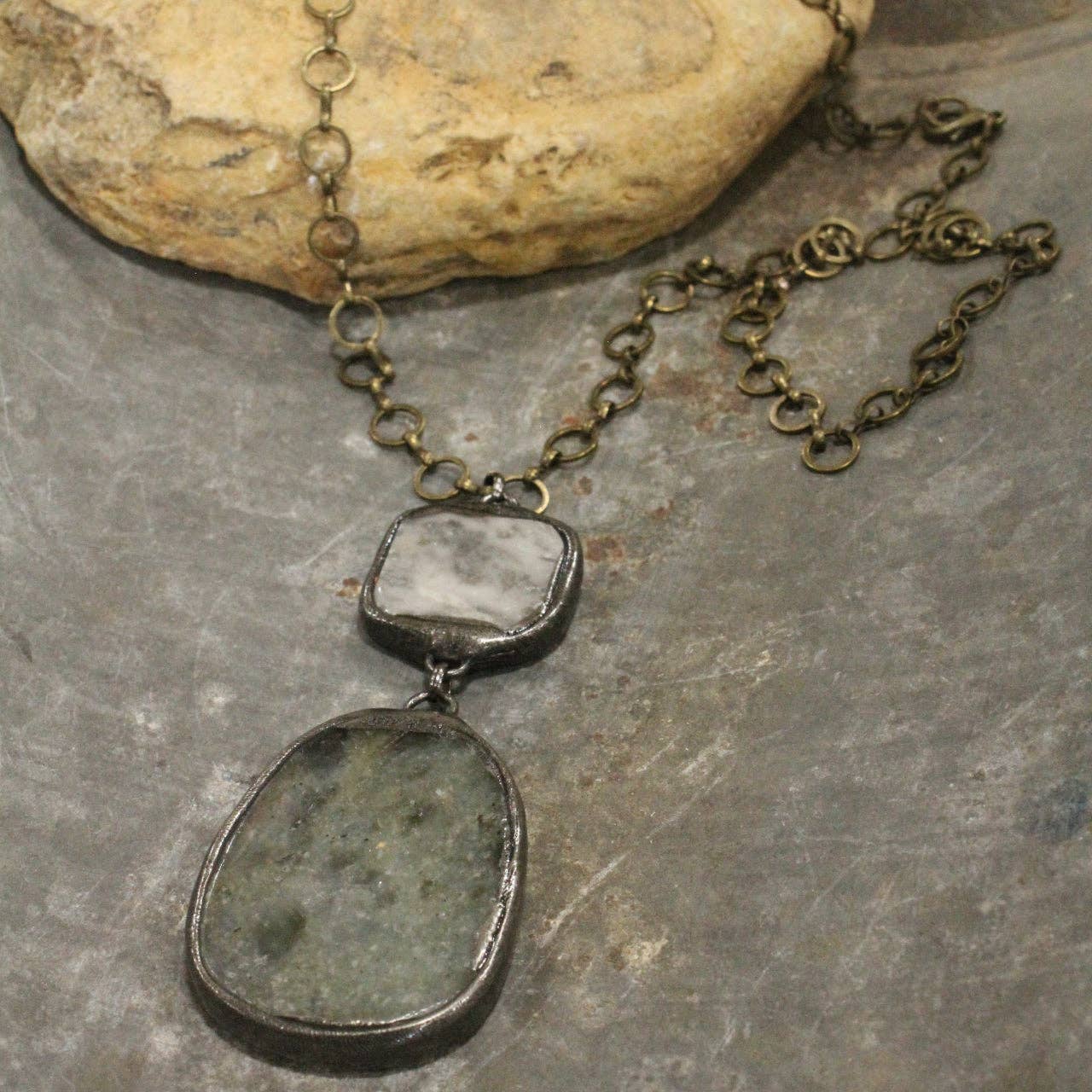 Vintage Bohemian Charcoal Stone Pendant Necklace