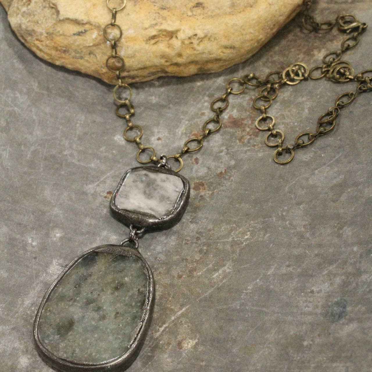 Vintage Bohemian Charcoal Stone Pendant Necklace