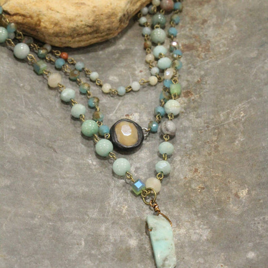 Bohemian Mint Stone & Crystal Necklace