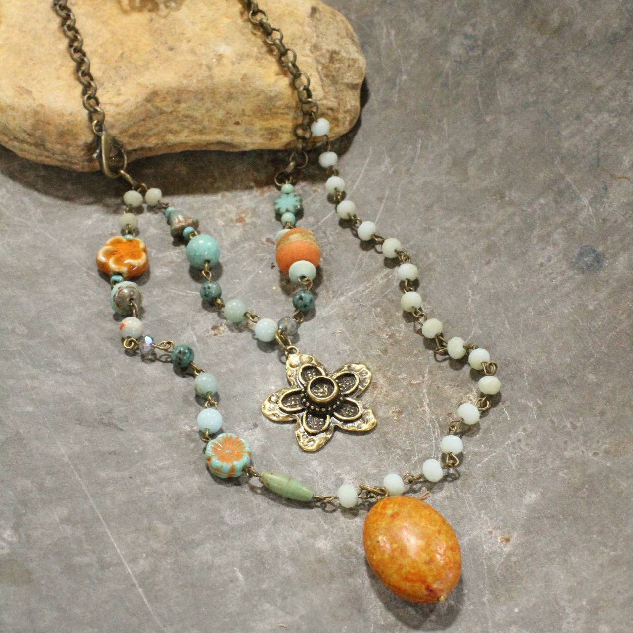 Flower & Stone Czech Necklace