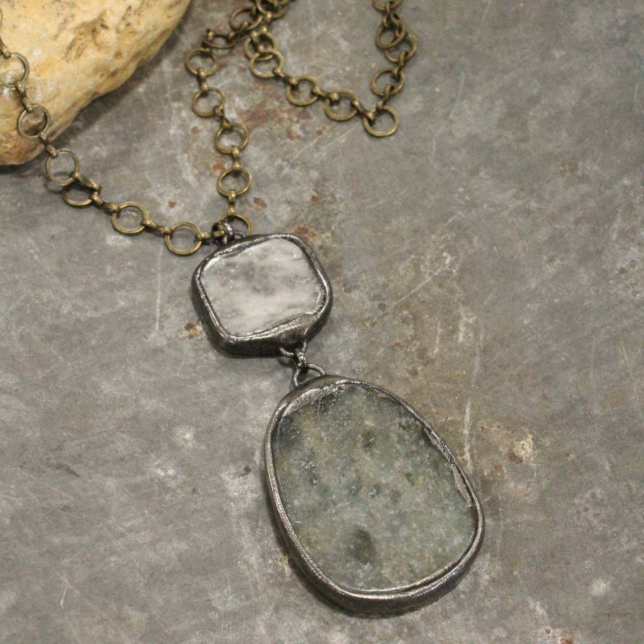 Vintage Bohemian Charcoal Stone Pendant Necklace