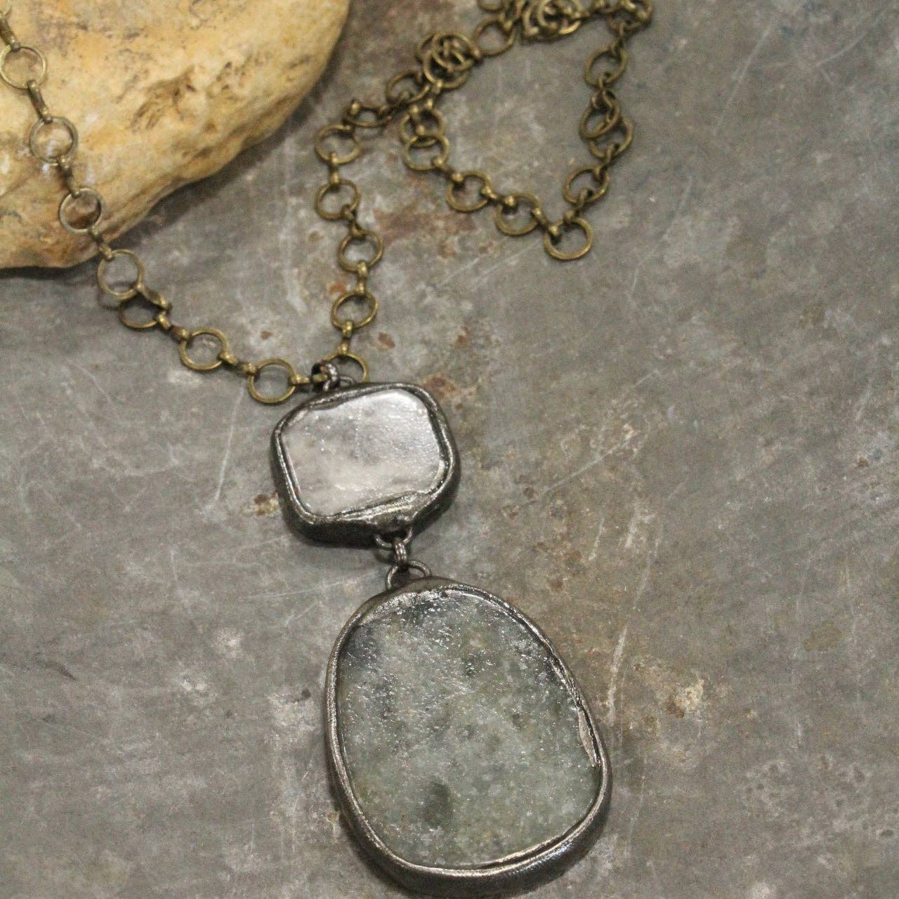 Vintage Bohemian Charcoal Stone Pendant Necklace